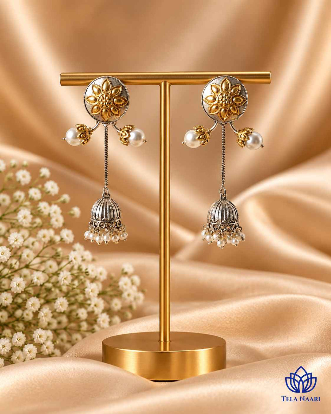 Indu Dual Tone Fushion Pachi Kundan Jhumki Earrings