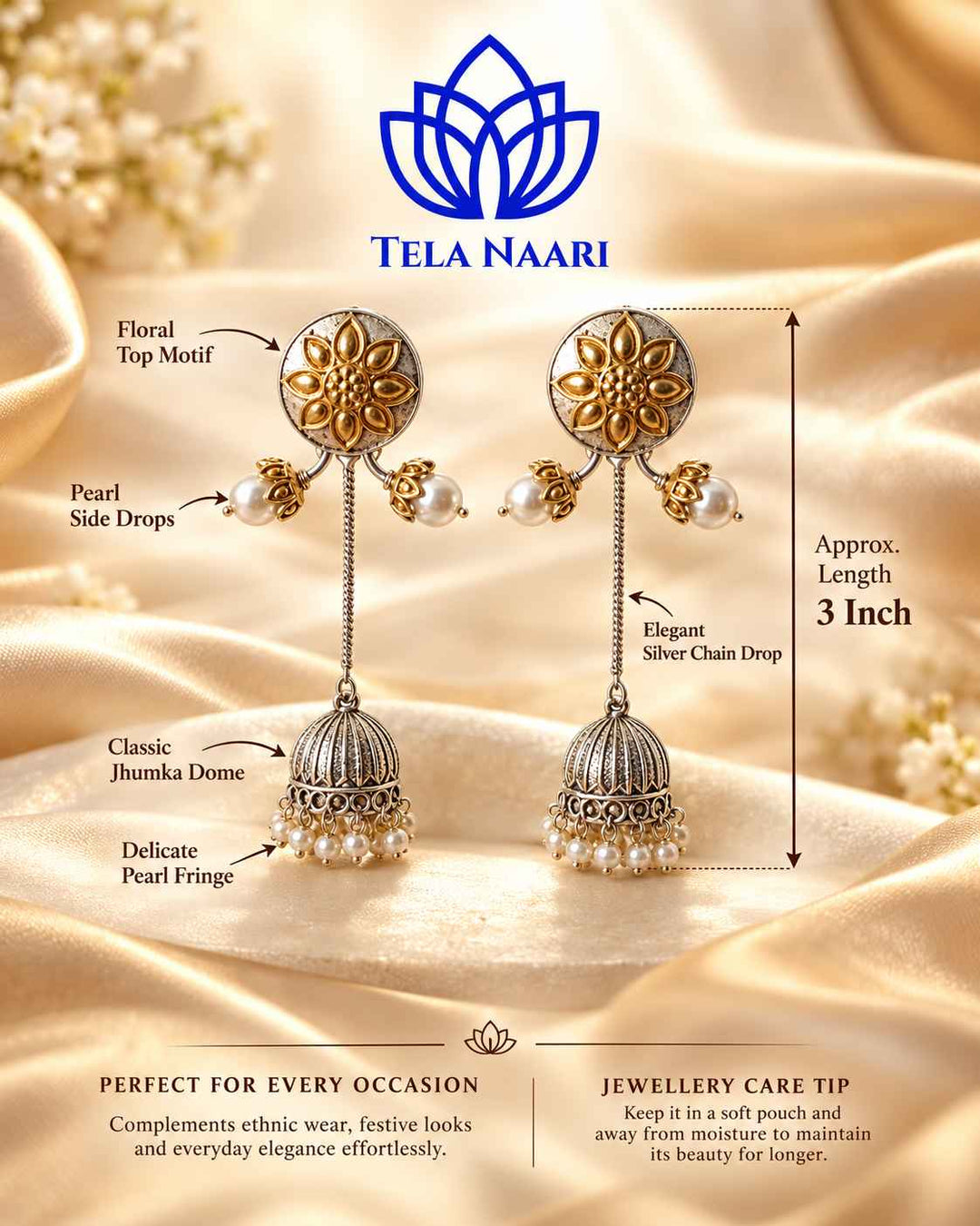 Indu Dual Tone Fushion Pachi Kundan Jhumki Earrings