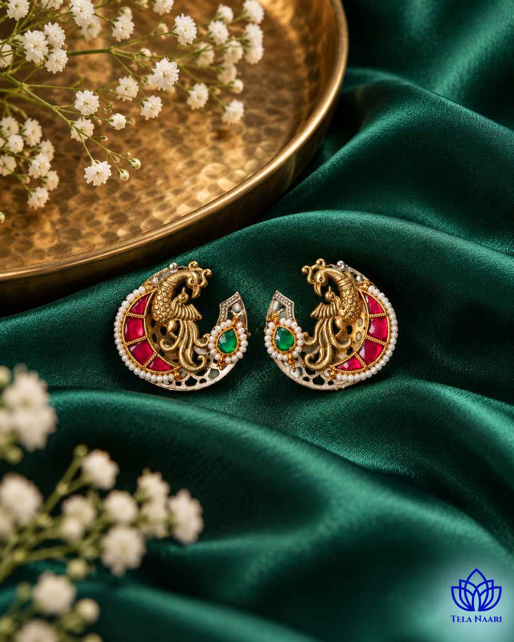 Falguni Dual Tone Fushion Pachi Kundan Stud Earrings