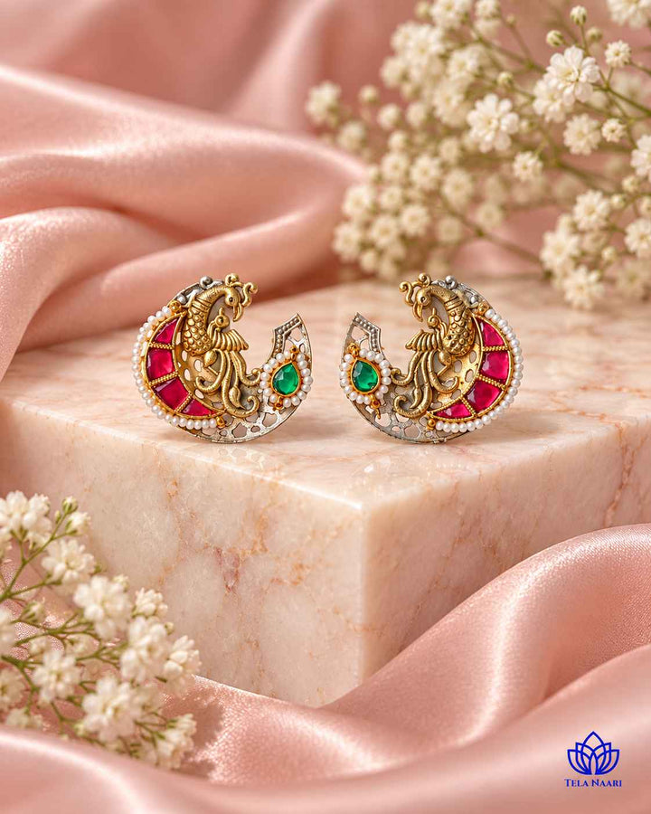 Falguni Dual Tone Fushion Pachi Kundan Stud Earrings
