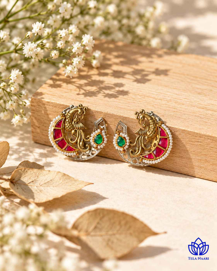 Falguni Dual Tone Fushion Pachi Kundan Stud Earrings