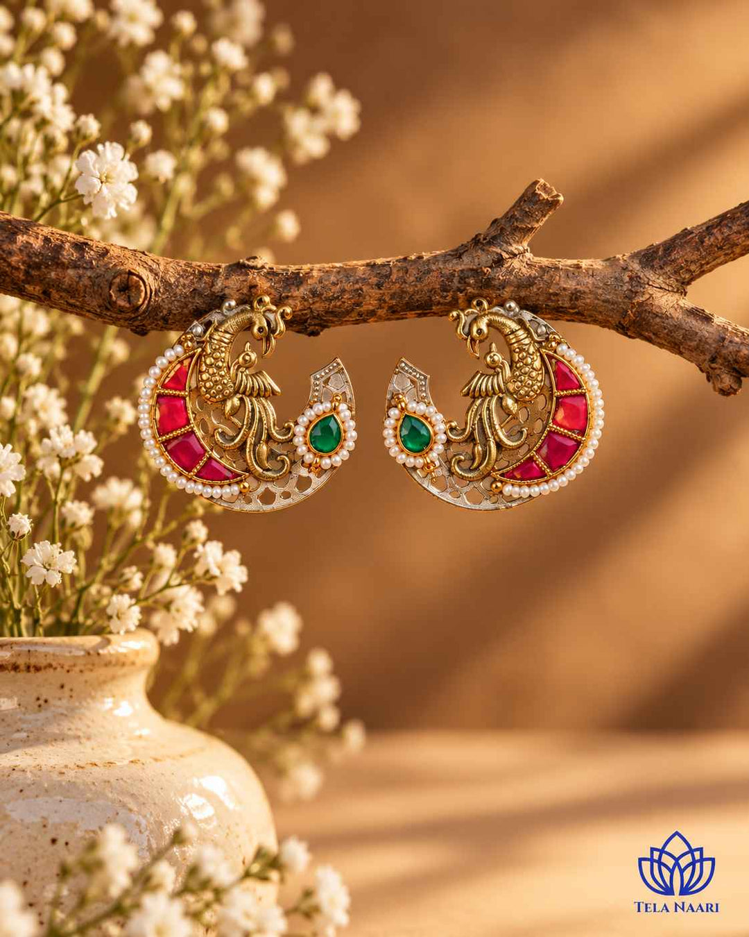 Falguni Dual Tone Fushion Pachi Kundan Stud Earrings