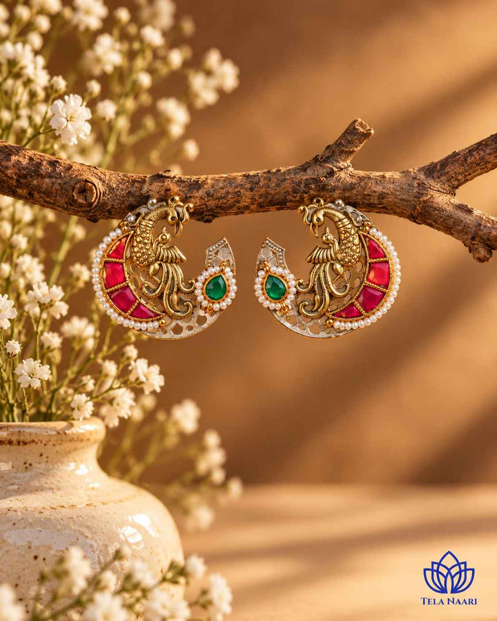 Falguni Dual Tone Fushion Pachi Kundan Stud Earrings