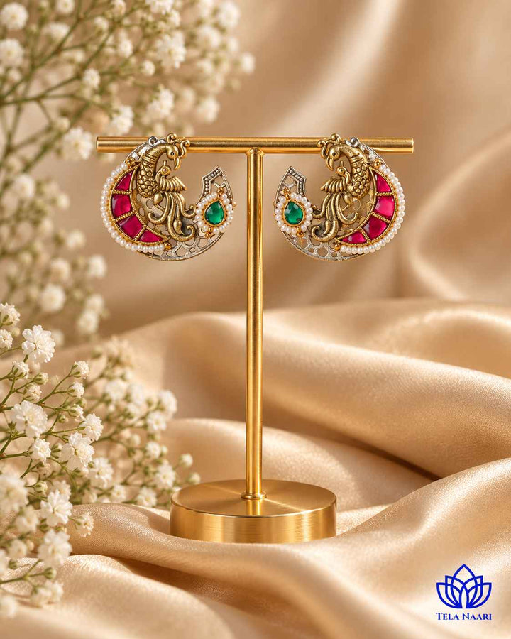 Falguni Dual Tone Fushion Pachi Kundan Stud Earrings