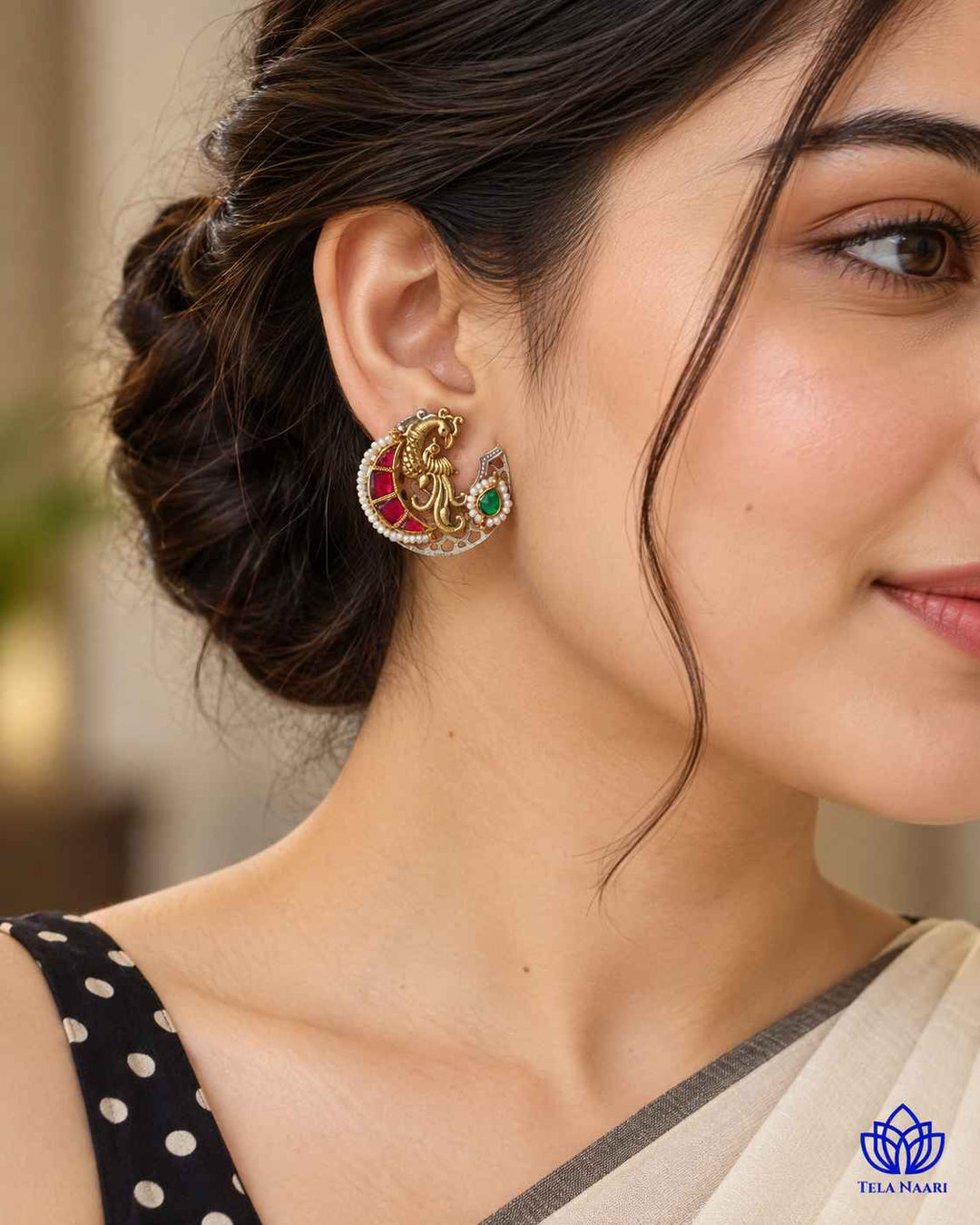 Falguni Dual Tone Fushion Pachi Kundan Stud Earrings