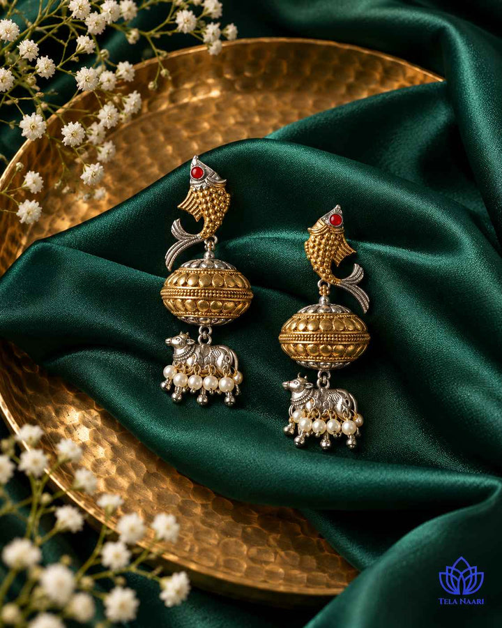 Dibanjali Dual Tone Fushion Pachi Kundan Earrings