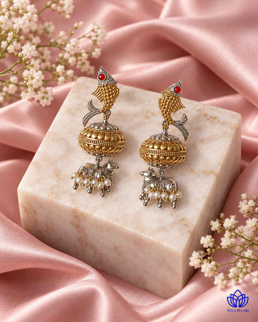Dibanjali Dual Tone Fushion Pachi Kundan Earrings