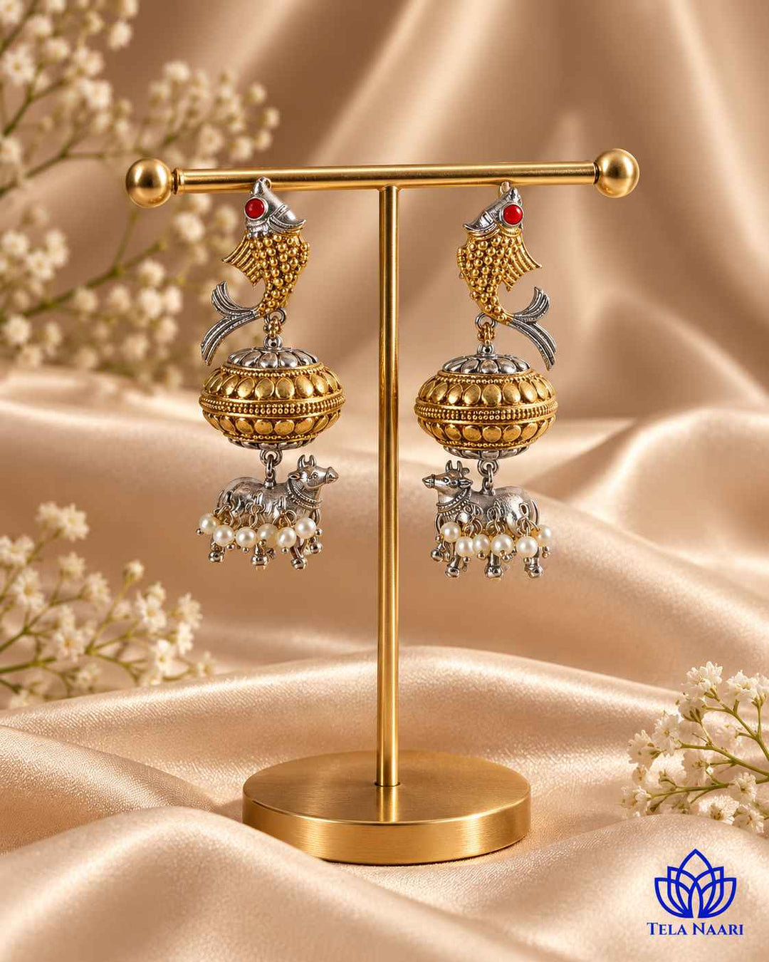 Dibanjali Dual Tone Fushion Pachi Kundan Earrings