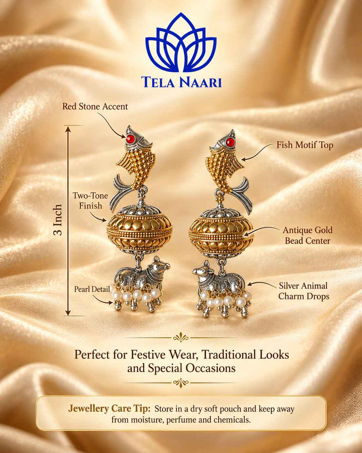 Dibanjali Dual Tone Fushion Pachi Kundan Earrings