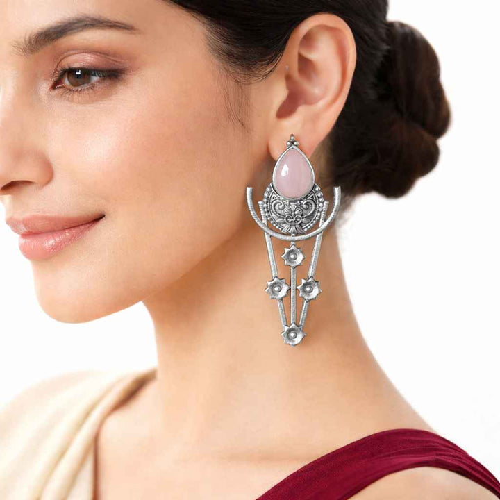 Tela Naari Dazzling Silver Oxidised Earrings