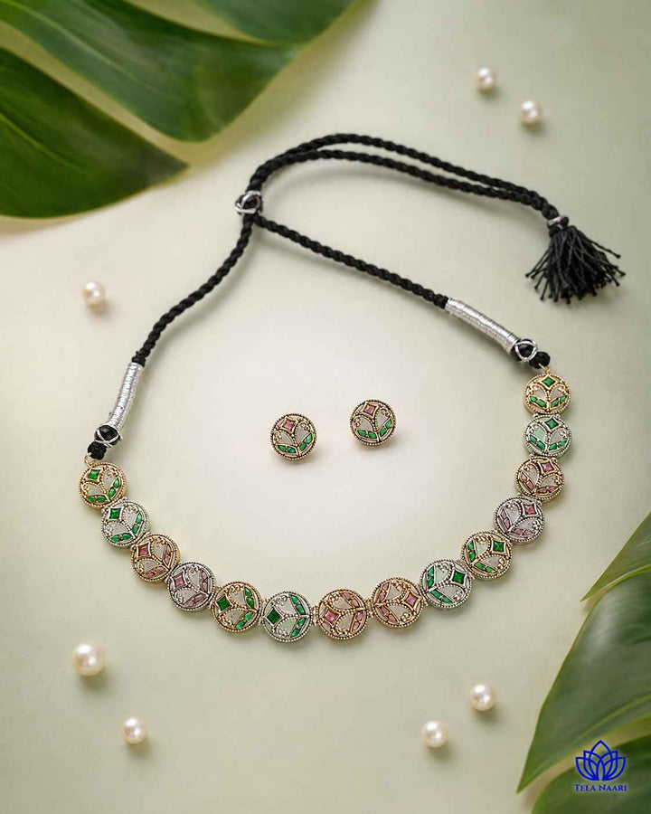Prachi Silver Plated Choker Necklace Set