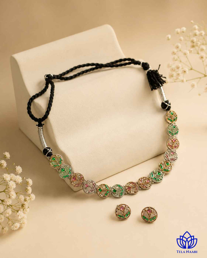 Prachi Silver Plated Choker Necklace Set