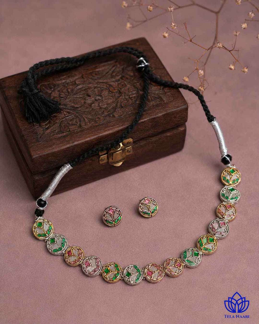 Prachi Silver Plated Choker Necklace Set