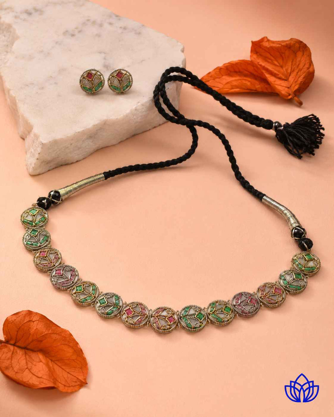 Prachi Silver Plated Choker Necklace Set