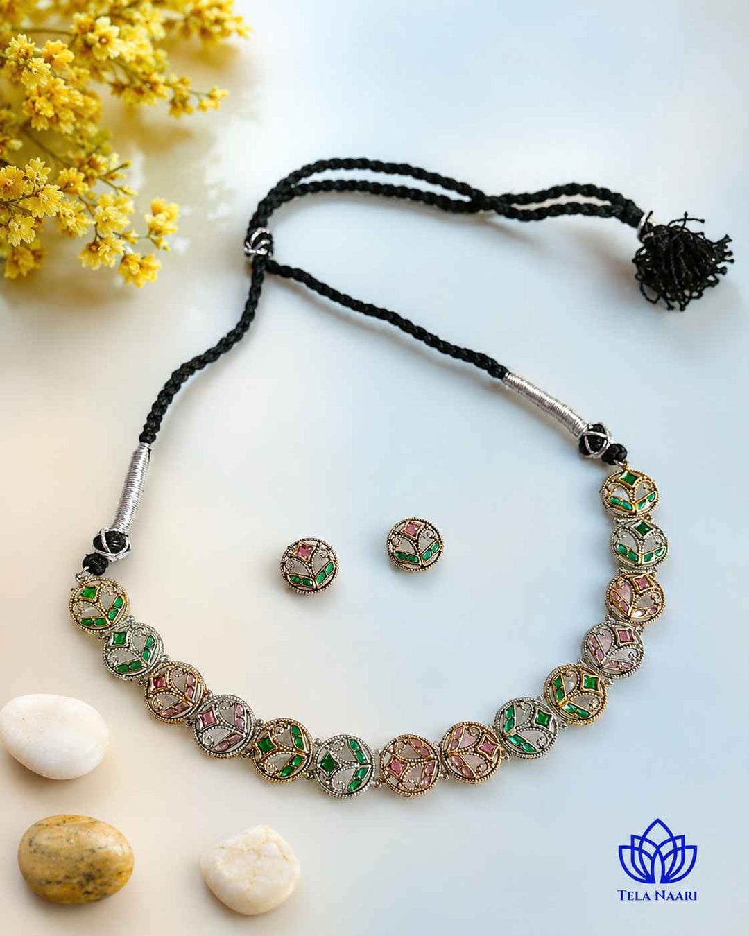 Prachi Silver Plated Choker Necklace Set