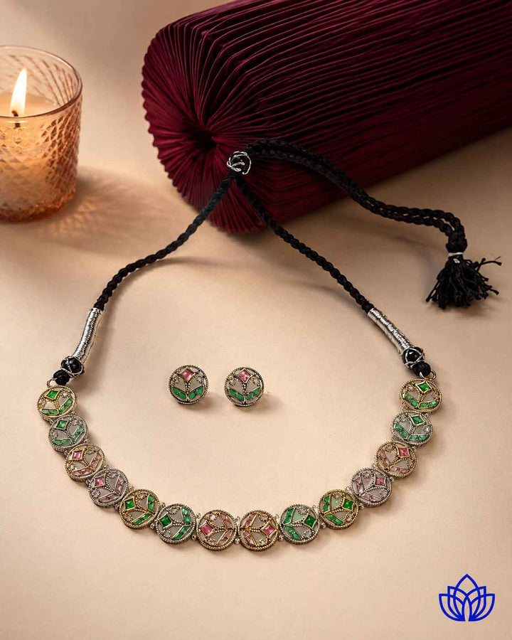 Prachi Silver Plated Choker Necklace Set
