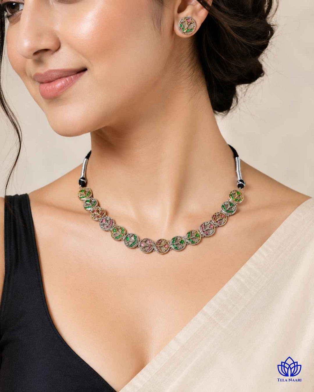 Prachi Silver Plated Choker Necklace Set