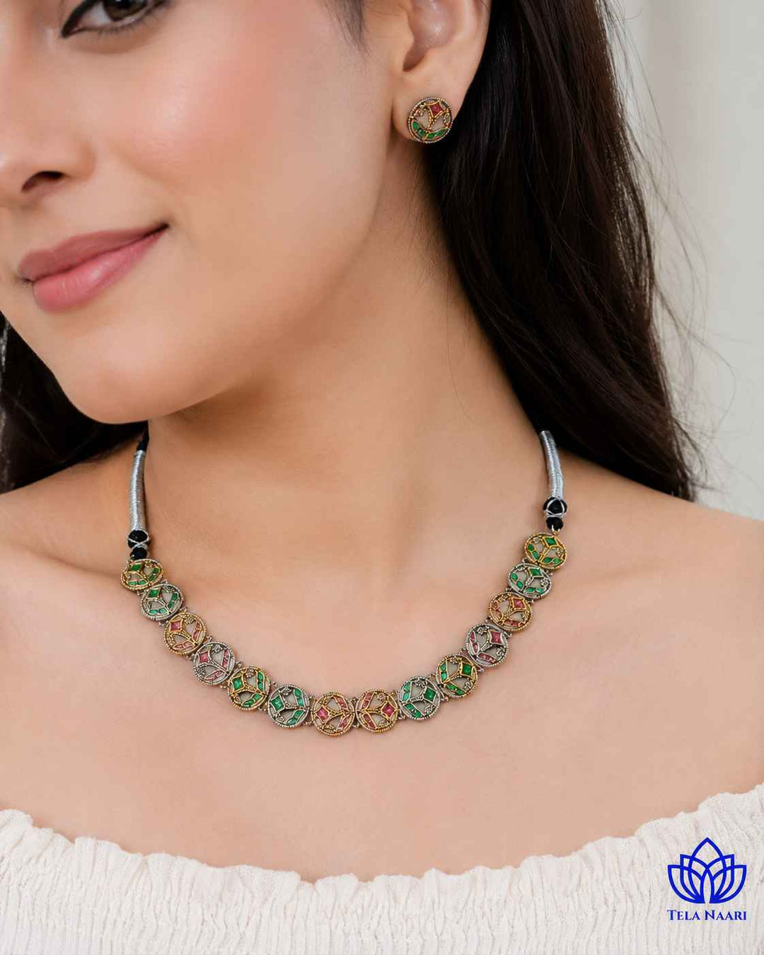 Prachi Silver Plated Choker Necklace Set