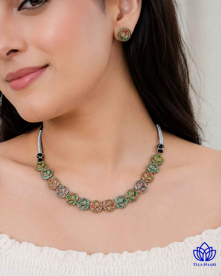 Prachi Silver Plated Choker Necklace Set