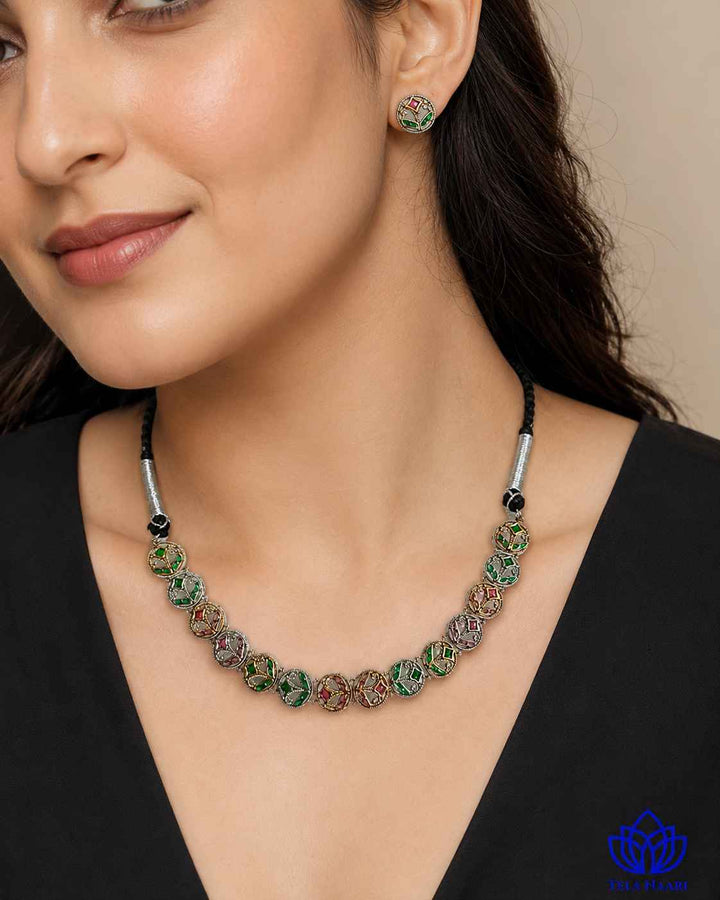 Prachi Silver Plated Choker Necklace Set