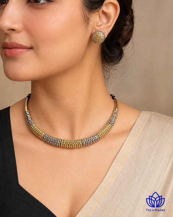 Nitya Silver Plated Dual Tone Hasli Necklace Set