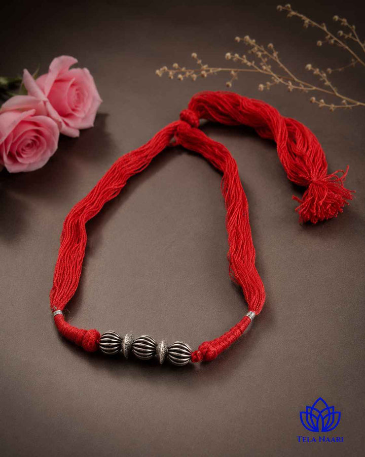 Sonia Silver Plated Red Thread Choker Necklace