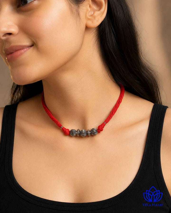 Sonia Silver Plated Red Thread Choker Necklace