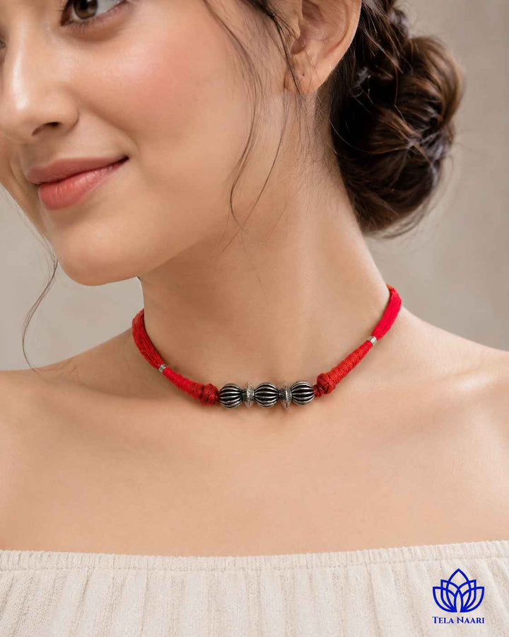Sonia Silver Plated Red Thread Choker Necklace