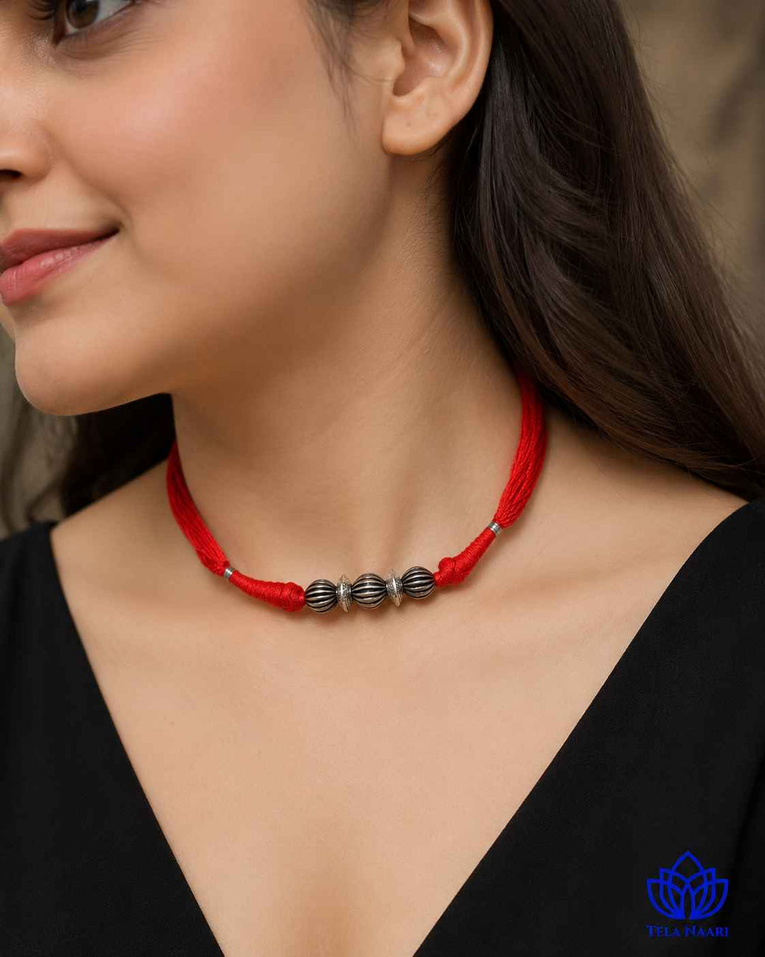 Sonia Silver Plated Red Thread Choker Necklace