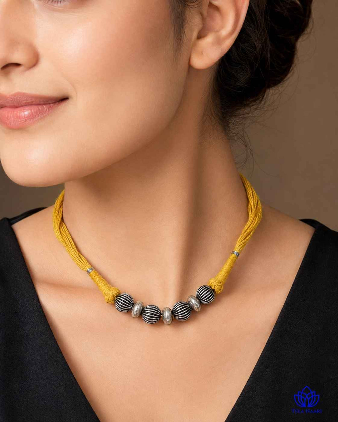 Lina Silver Plated Yellow Thread Choker Necklace