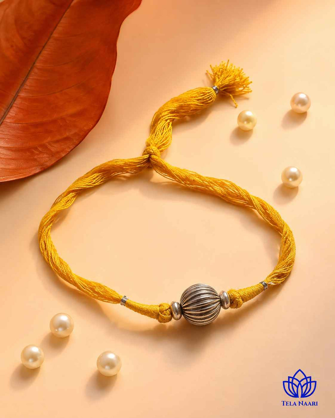 Mridula Silver Plated Single Ball Yellow Thread Choker Necklace