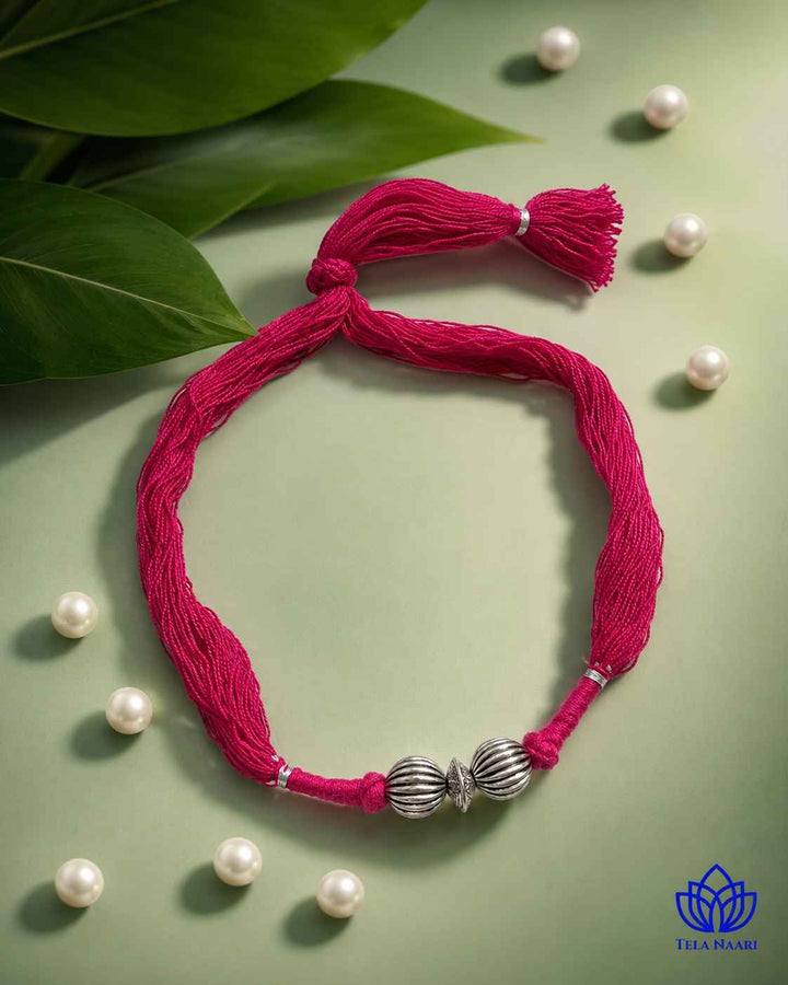 Maya Silver Plated Pink Thread Choker Necklace