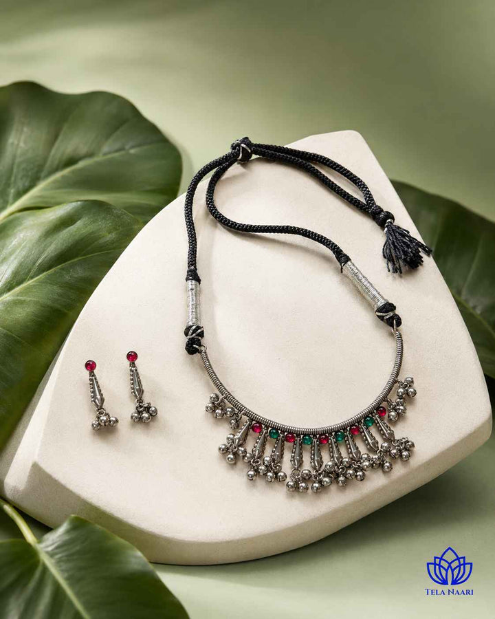 Mihika Silver Plated Choker Necklace Set