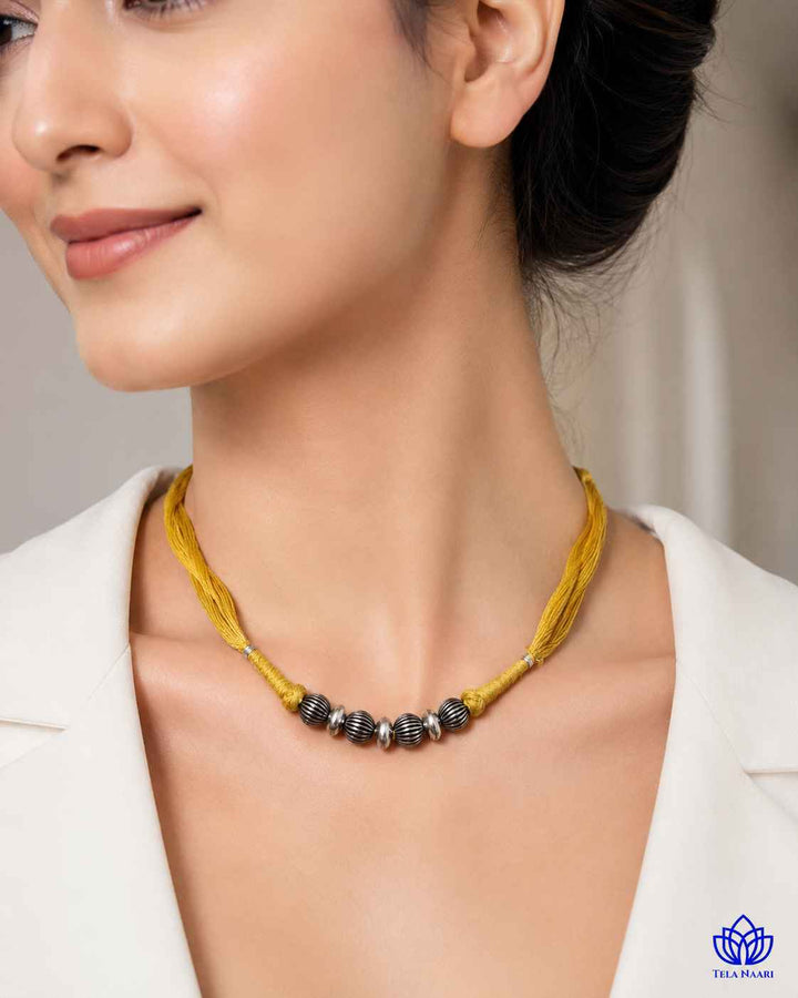 Lina Silver Plated Yellow Thread Choker Necklace