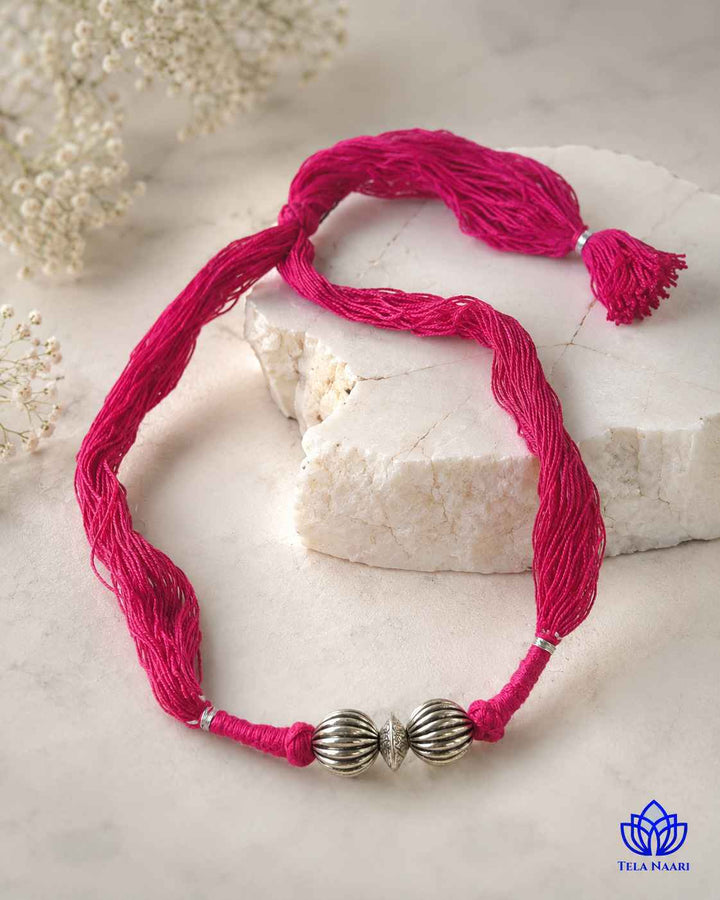Maya Silver Plated Pink Thread Choker Necklace