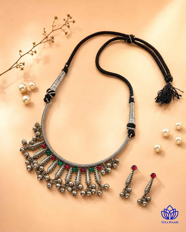 Mihika Silver Plated Choker Necklace Set