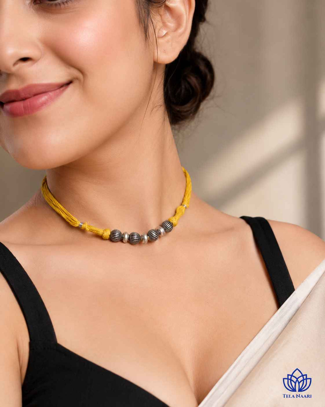 Lina Silver Plated Yellow Thread Choker Necklace
