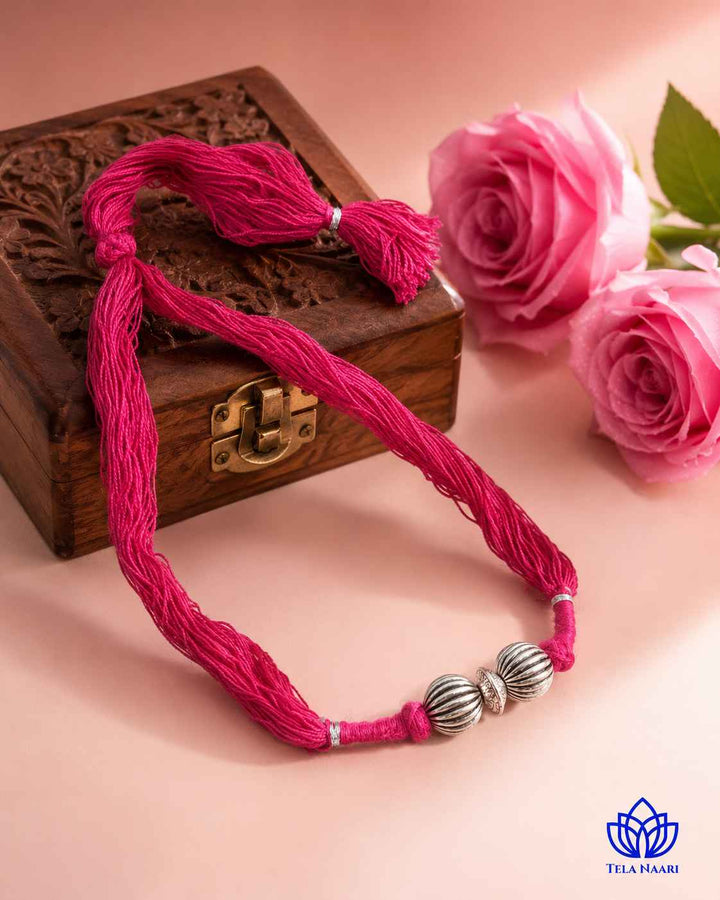 Maya Silver Plated Pink Thread Choker Necklace