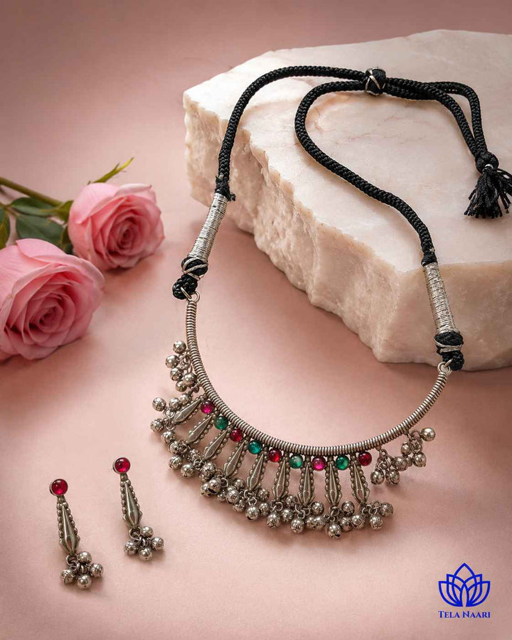 Mihika Silver Plated Choker Necklace Set