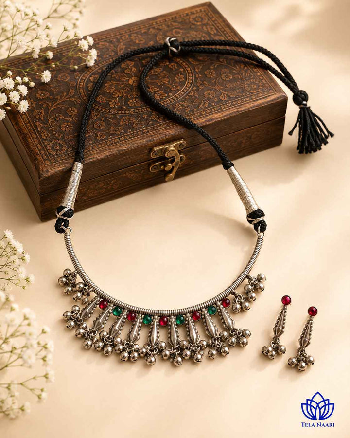 Mihika Silver Plated Choker Necklace Set
