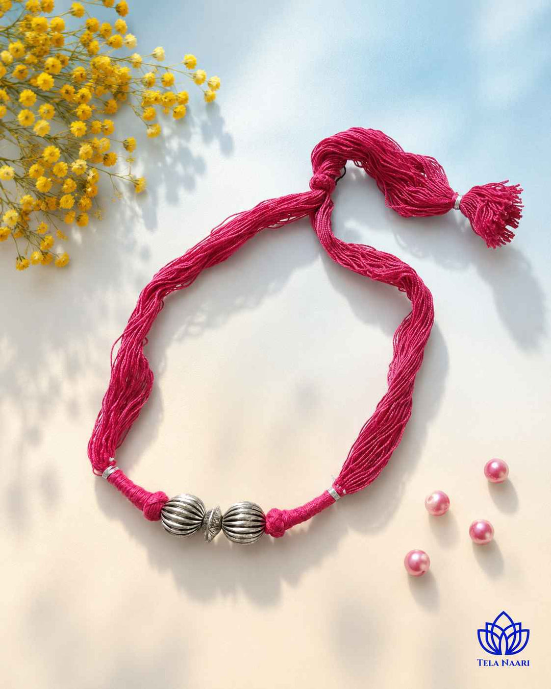 Maya Silver Plated Pink Thread Choker Necklace