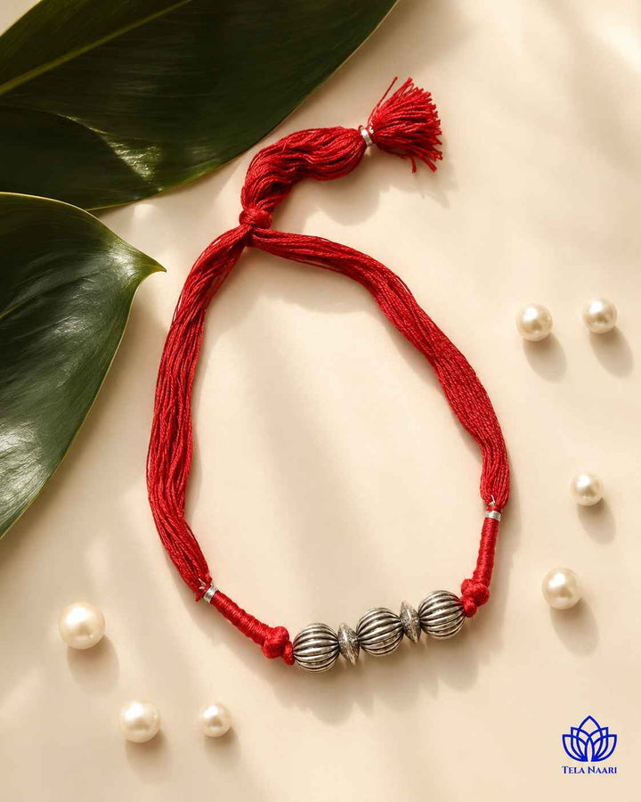 Leela Silver Plated Red Thread Choker Necklace