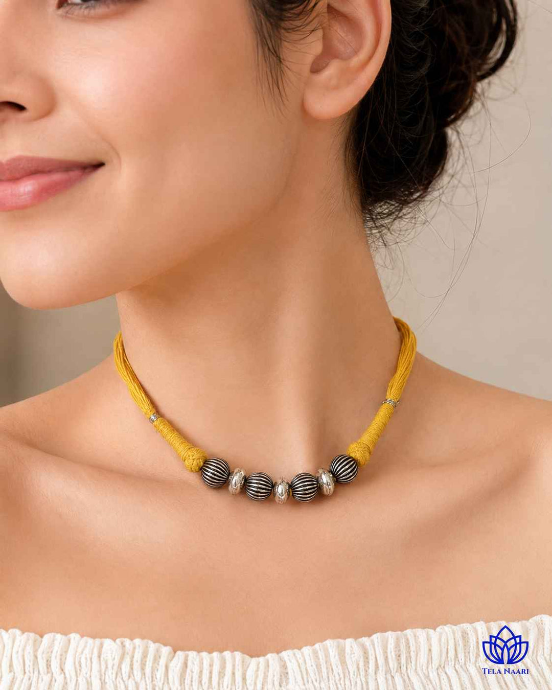 Lina Silver Plated Yellow Thread Choker Necklace