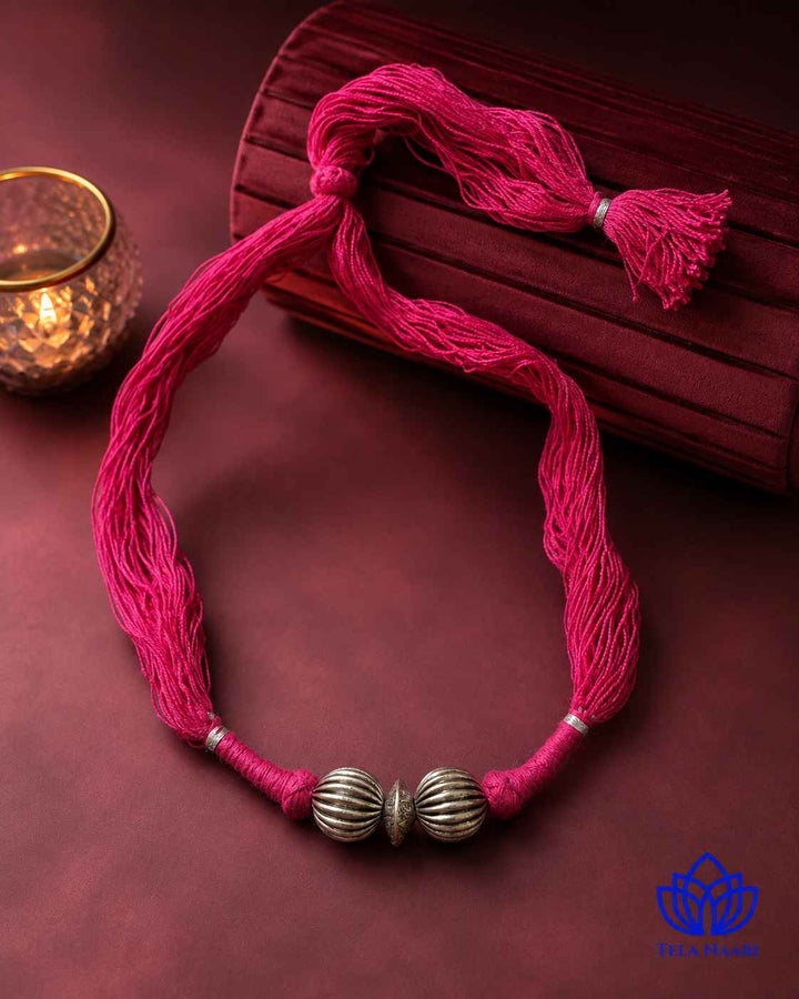 Maya Silver Plated Pink Thread Choker Necklace