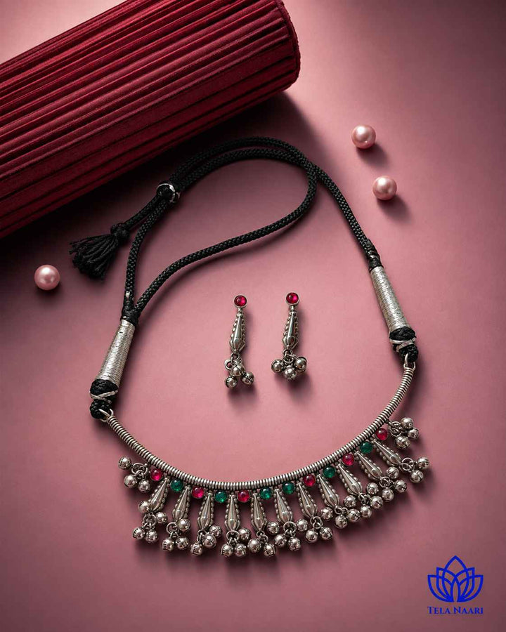 Mihika Silver Plated Choker Necklace Set