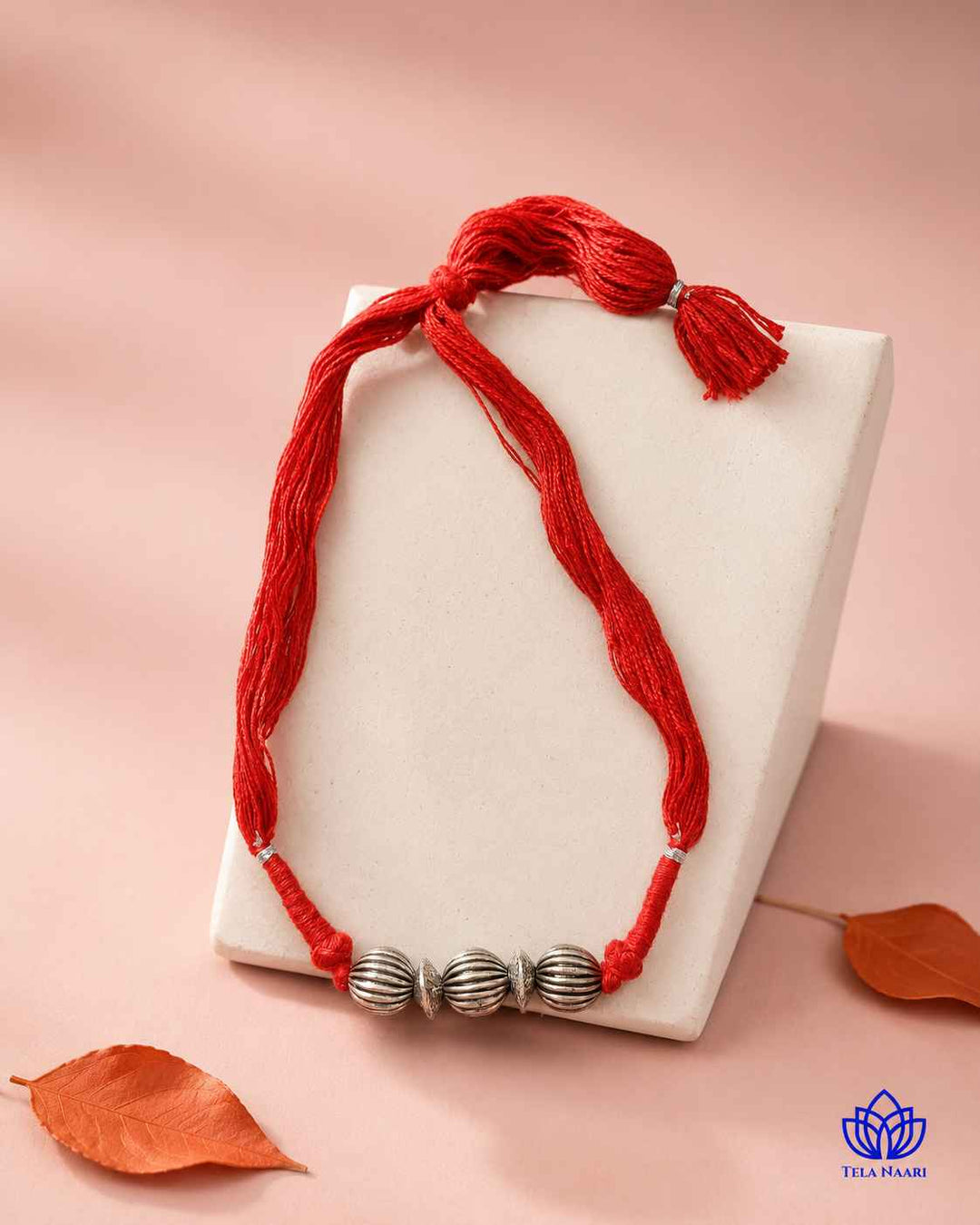 Leela Silver Plated Red Thread Choker Necklace