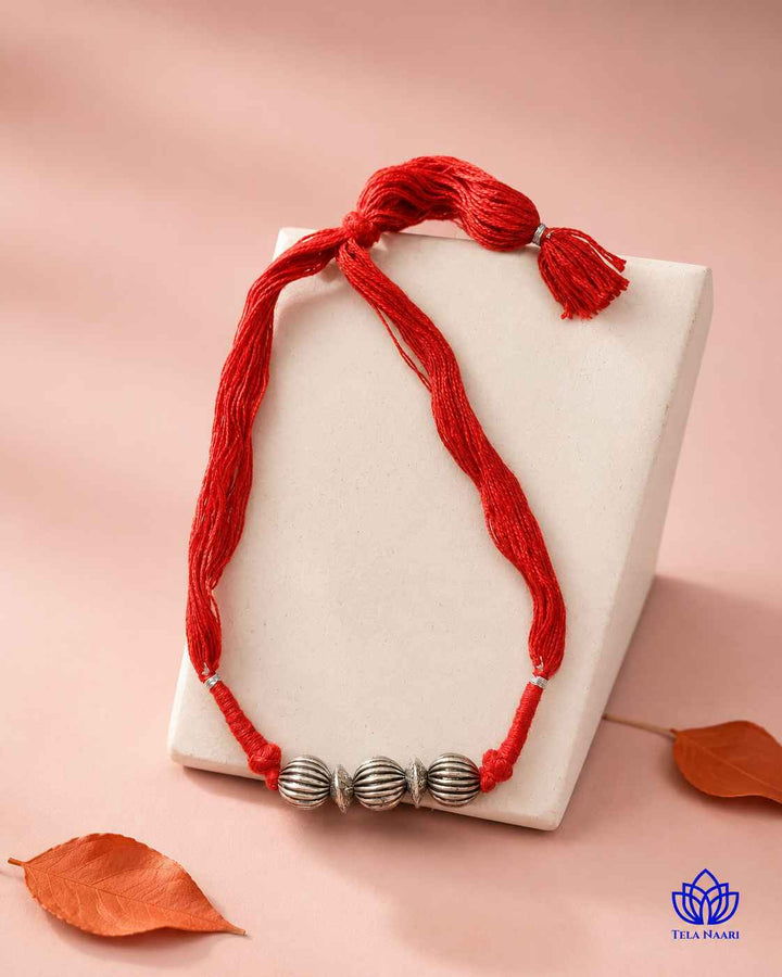 Leela Silver Plated Red Thread Choker Necklace