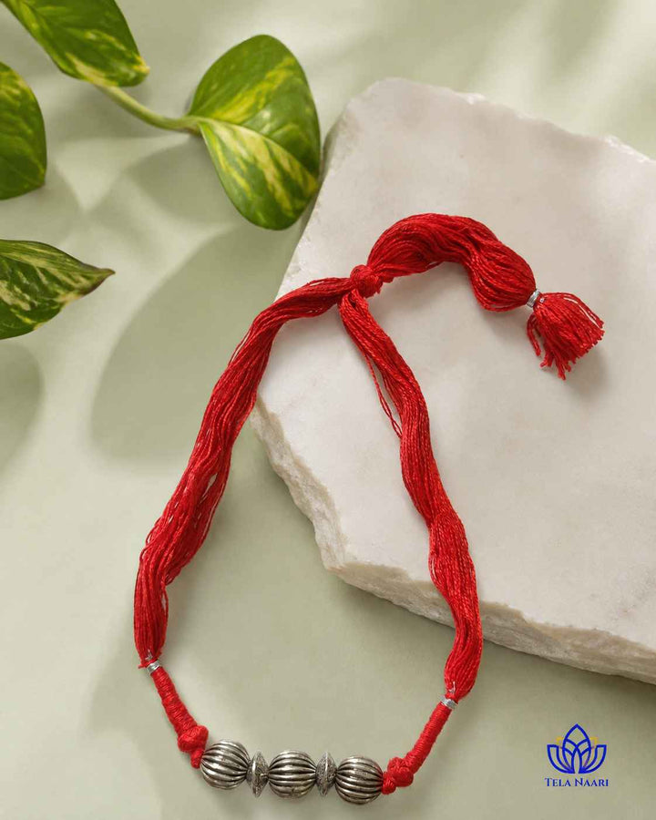 Leela Silver Plated Red Thread Choker Necklace