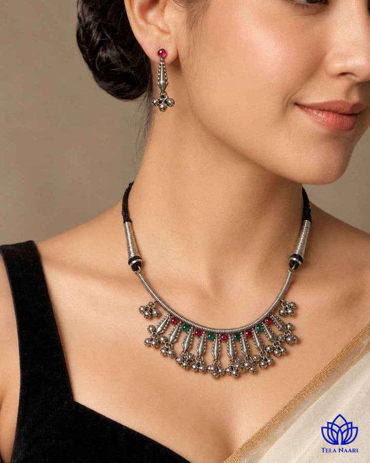 Mihika Silver Plated Choker Necklace Set