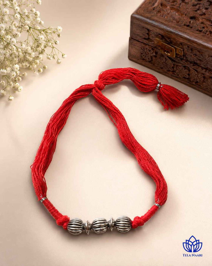Leela Silver Plated Red Thread Choker Necklace